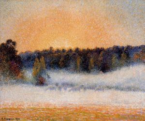 Artist Camille Pissarro's Work - Setting sun and fog eragny 1891