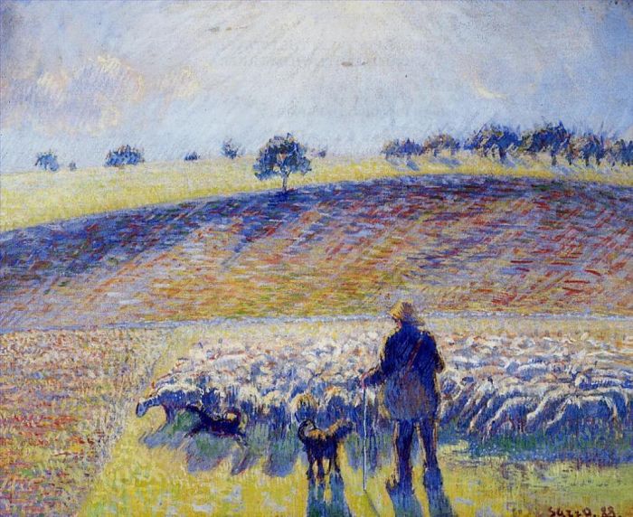 Camille Pissarro Oil Painting - Shepherd and sheep 1888