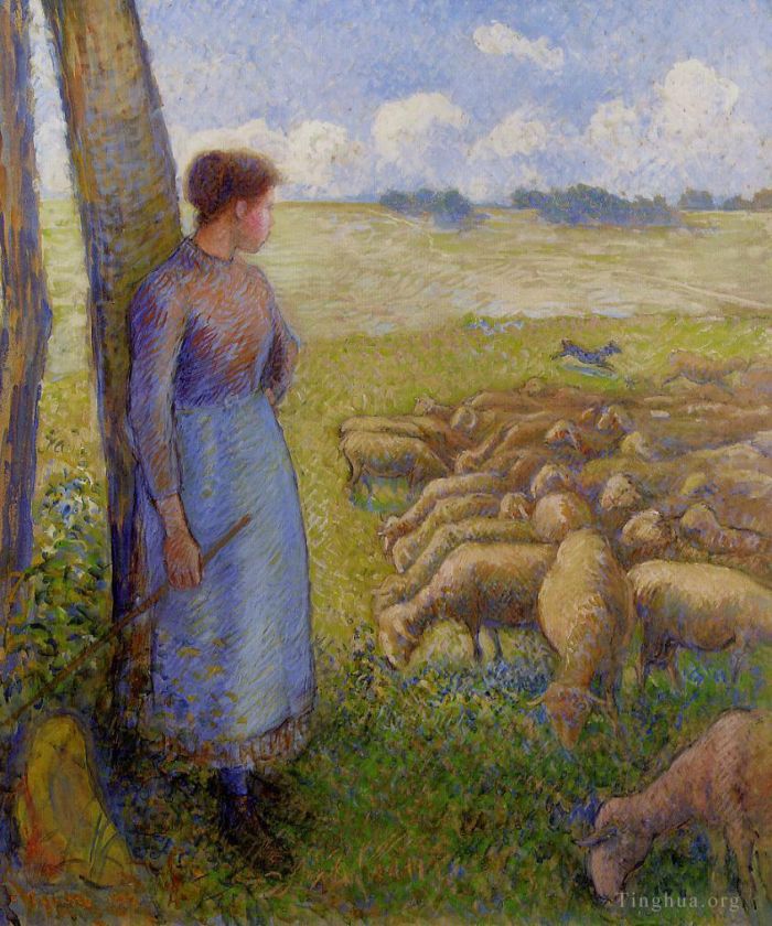 Camille Pissarro Oil Painting - Shepherdess and sheep 1887