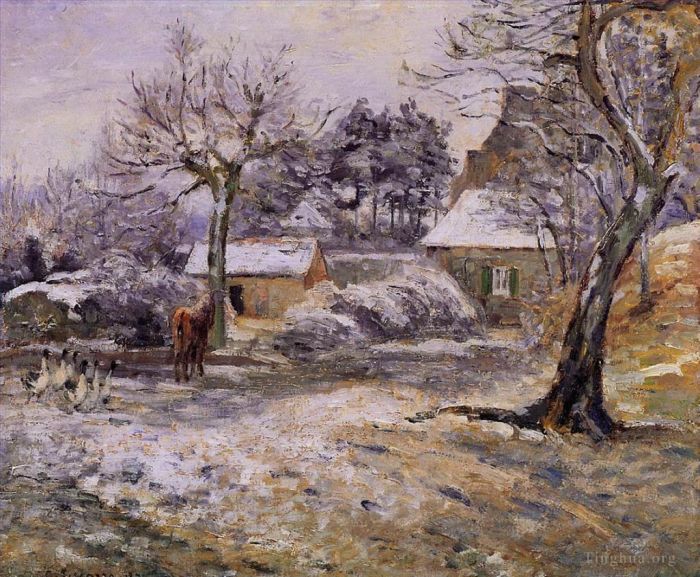 Camille Pissarro Oil Painting - Snow at montfoucault 1874