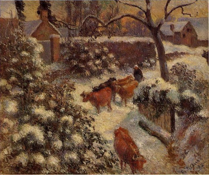 Camille Pissarro Oil Painting - Snow effect in montfoucault 1882