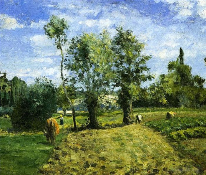 Camille Pissarro Oil Painting - Spring morning pontoise 1874
