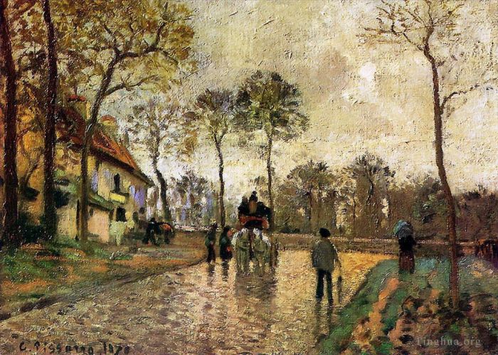 Camille Pissarro Oil Painting - Stagecoach to louveciennes 1870