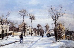 Artist Camille Pissarro's Work - Street in the snow louveciennes