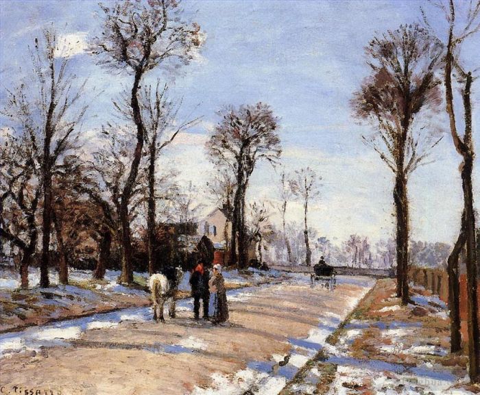 Camille Pissarro Oil Painting - Street winter sunlight and snow
