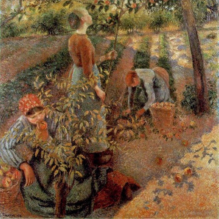 Camille Pissarro Oil Painting - The apple pickers 1886