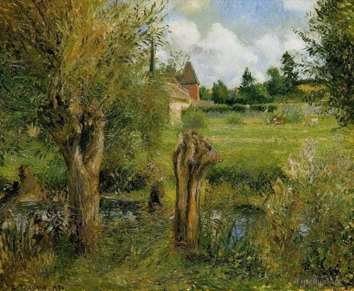 Camille Pissarro Oil Painting - The banks of the epte at eragny 1884