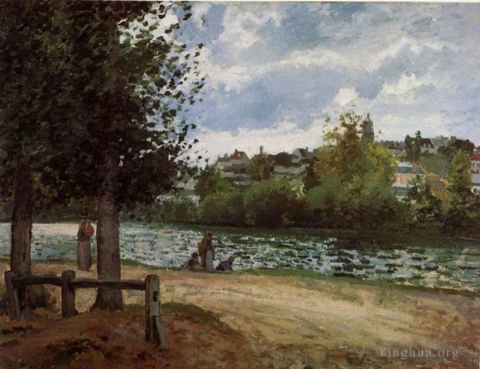 Camille Pissarro Oil Painting - The banks of the oise at pontoise 1870