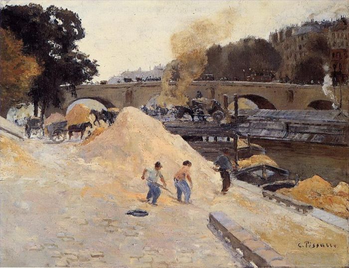 Camille Pissarro Oil Painting - The banks of the seine in paris pont marie quai d anjou