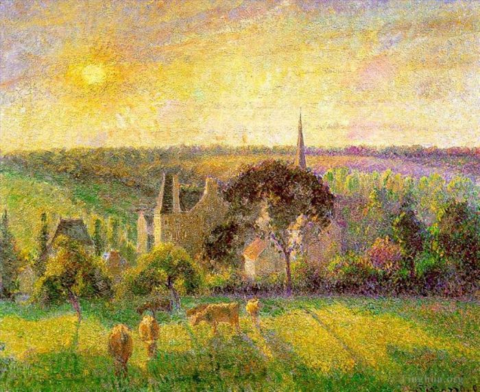 Camille Pissarro Oil Painting - The church and farm of eragny 1895