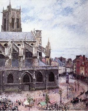 Artist Camille Pissarro's Work - The church of saint jacues dieppe rainy weather 1901