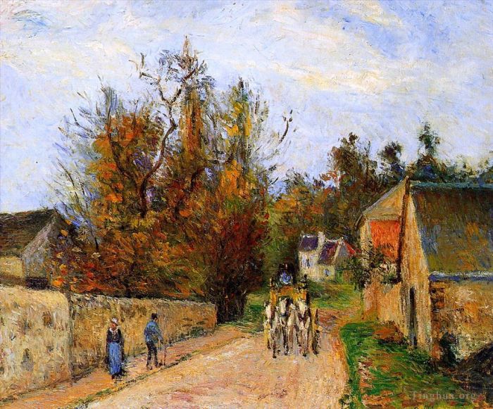 Camille Pissarro Oil Painting - The diligence 1877