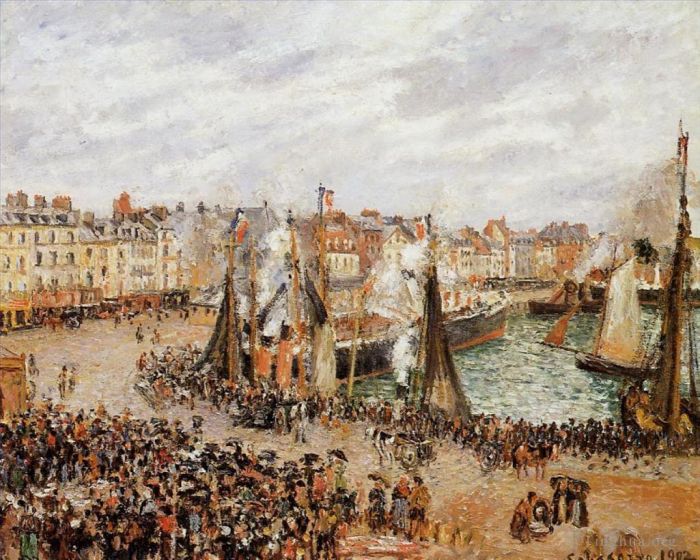 Camille Pissarro Oil Painting - The fishmarket dieppe grey weather morning 1902