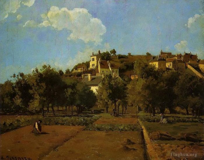 Camille Pissarro Oil Painting - The gardens of l hermitage pontoise