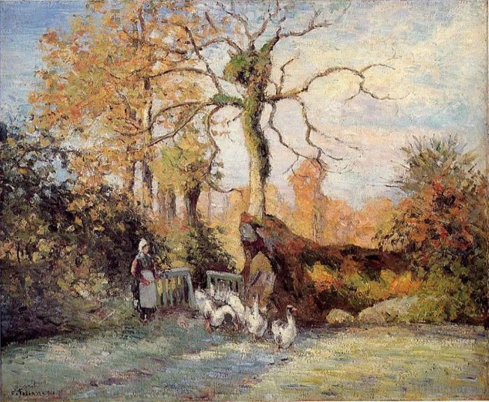 Camille Pissarro Oil Painting - The goose girl at montfoucault white frost 1875