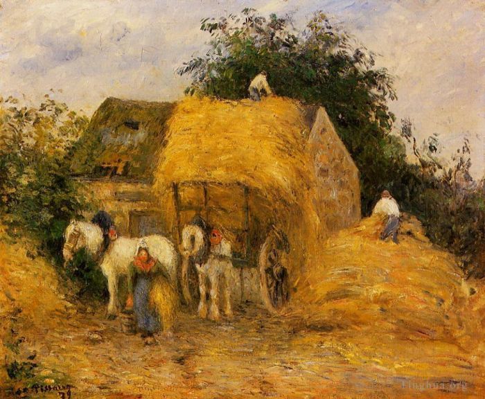 Camille Pissarro Oil Painting - The hay wagon montfoucault 1879