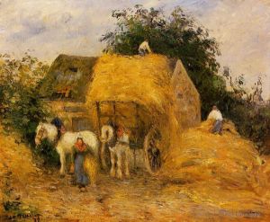 Artist Camille Pissarro's Work - The hay wagon montfoucault 1879