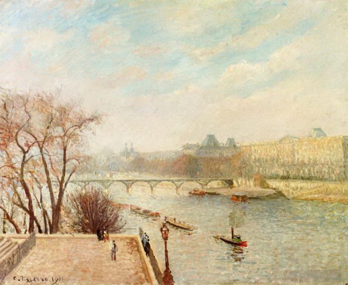 Camille Pissarro Oil Painting - The louvre winter sunlight morning 2nd version 1901