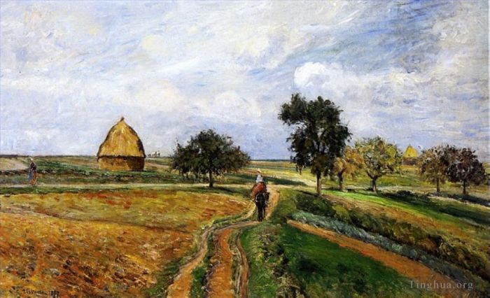 Camille Pissarro Oil Painting - The old ennery road in pontoise 1877