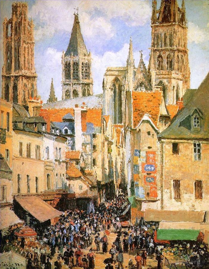Camille Pissarro Oil Painting - The old market at rouen