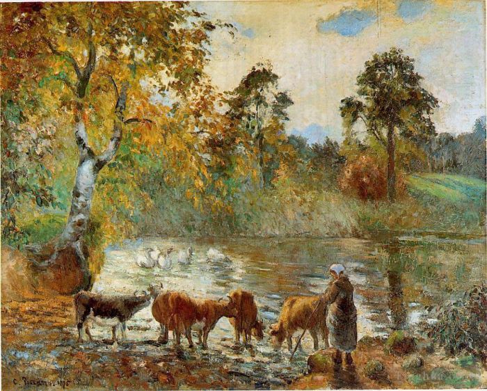 Camille Pissarro Oil Painting - The pond at montfoucault 1875
