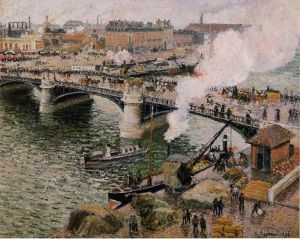 Artist Camille Pissarro's Work - Pont Boieldieu in Rouen Rainy Weather