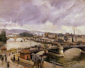 Artist Camille Pissarro's Work - The pont boieldieu rouen rain effect 1896