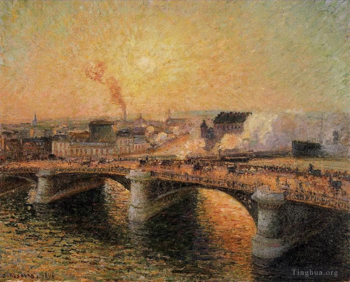 Camille Pissarro Oil Painting - The pont boieldieu rouen sunset 1896