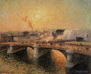 Artist Camille Pissarro's Work - The pont boieldieu rouen sunset 1896