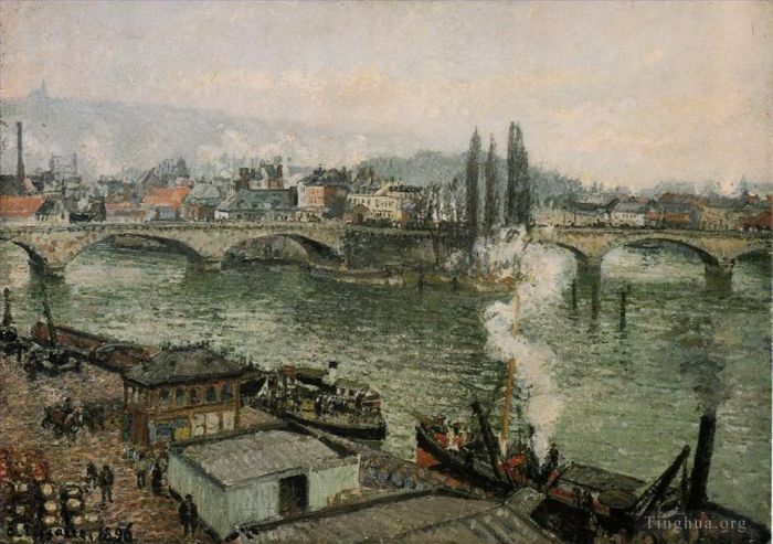 Camille Pissarro Oil Painting - The pont corneille rouen grey weather 1896