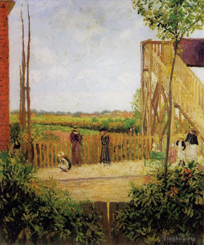 Camille Pissarro Oil Painting - The railroad bridge at bedford park 1