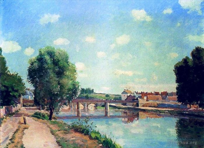 Camille Pissarro Oil Painting - The railway bridge pontoise