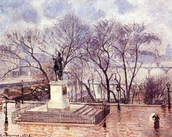 Camille Pissarro Oil Painting - The raised terrace of the pont neuf place henri iv afternoon rain 1902