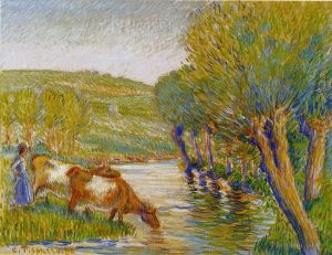 Artist Camille Pissarro's Work - The river and willows eragny 1888