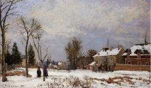 Artist Camille Pissarro's Work - The road from versailles to saint germain louveciennes snow effect 1872