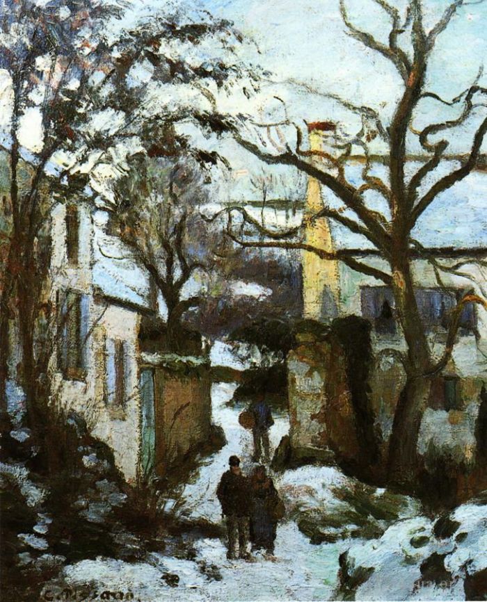 Camille Pissarro Oil Painting - The road to l hermitage in snow