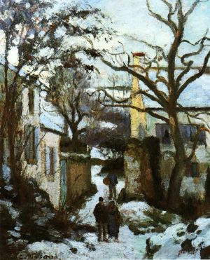 Artist Camille Pissarro's Work - The road to l hermitage in snow