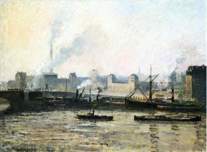 Artist Camille Pissarro's Work - The saint sever bridge at rouen fog 1896