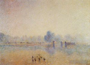 Artist Camille Pissarro's Work - The serpentine hyde park fog effect 1890
