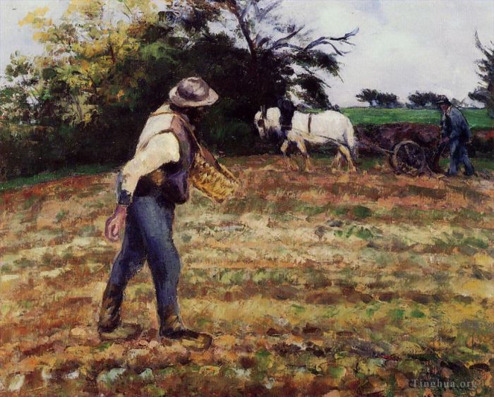 Camille Pissarro Oil Painting - The sower montfoucault 1875