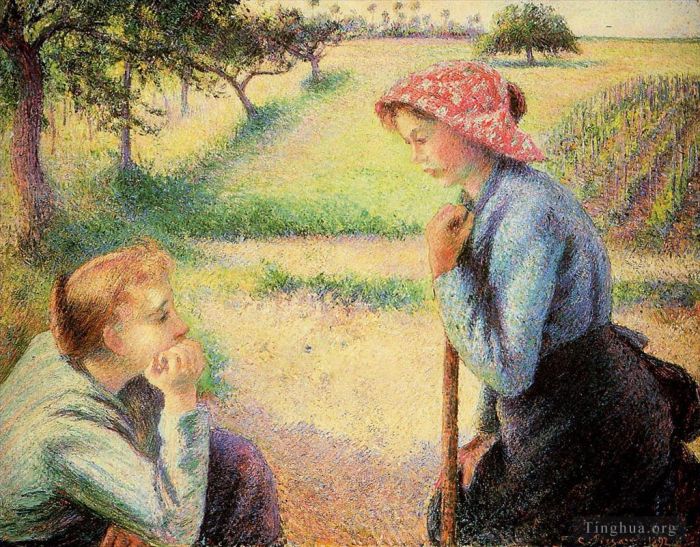 Camille Pissarro Oil Painting - The talk 1892