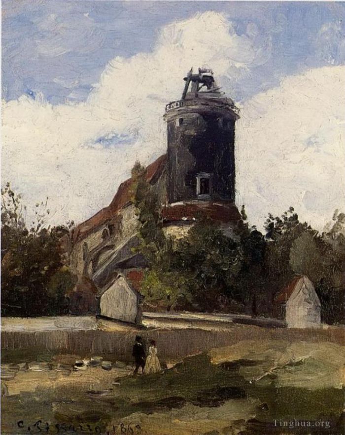 Camille Pissarro Oil Painting - The telegraph tower at montmartre 1863