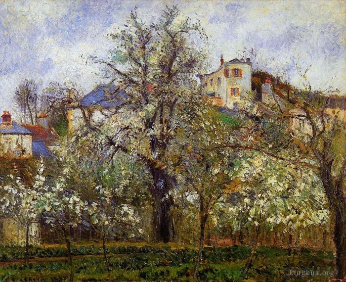 Camille Pissarro Oil Painting - The vegetable garden with trees in blossom spring pontoise 1877