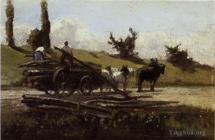 Camille Pissarro Oil Painting - The wood cart