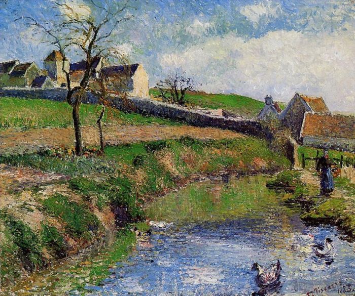 Camille Pissarro Oil Painting - View of a farm in osny 1883