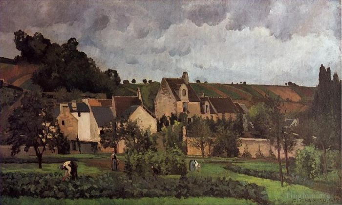 Camille Pissarro Oil Painting - View of l hermitage at pontoise 1867
