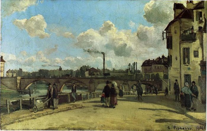 Camille Pissarro Oil Painting - View of pontoise quai au pothuis 1868