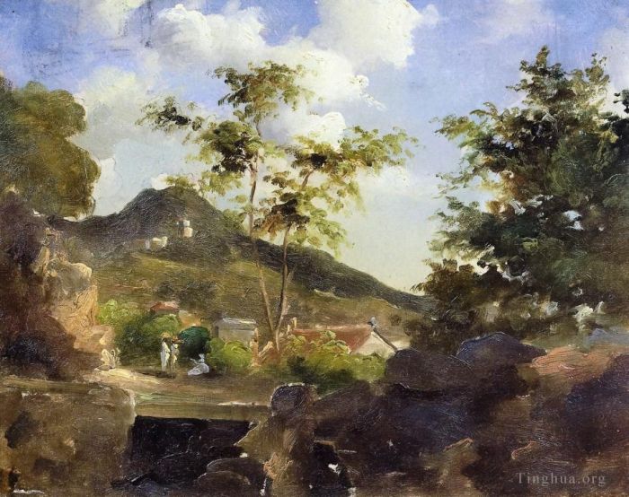 Camille Pissarro Oil Painting - Village at the foot of a hill in saint thomas antilles