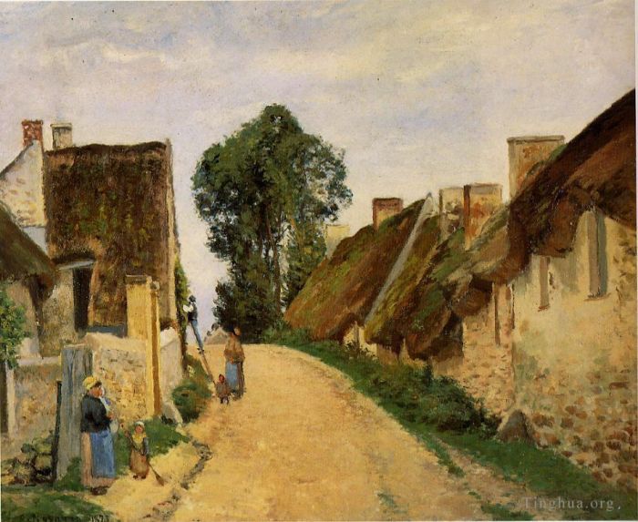Camille Pissarro Oil Painting - Village street auvers sur oise 1873