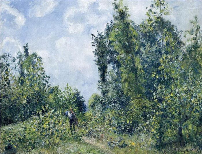 Camille Pissarro Oil Painting - Wanderer near the wood 1887